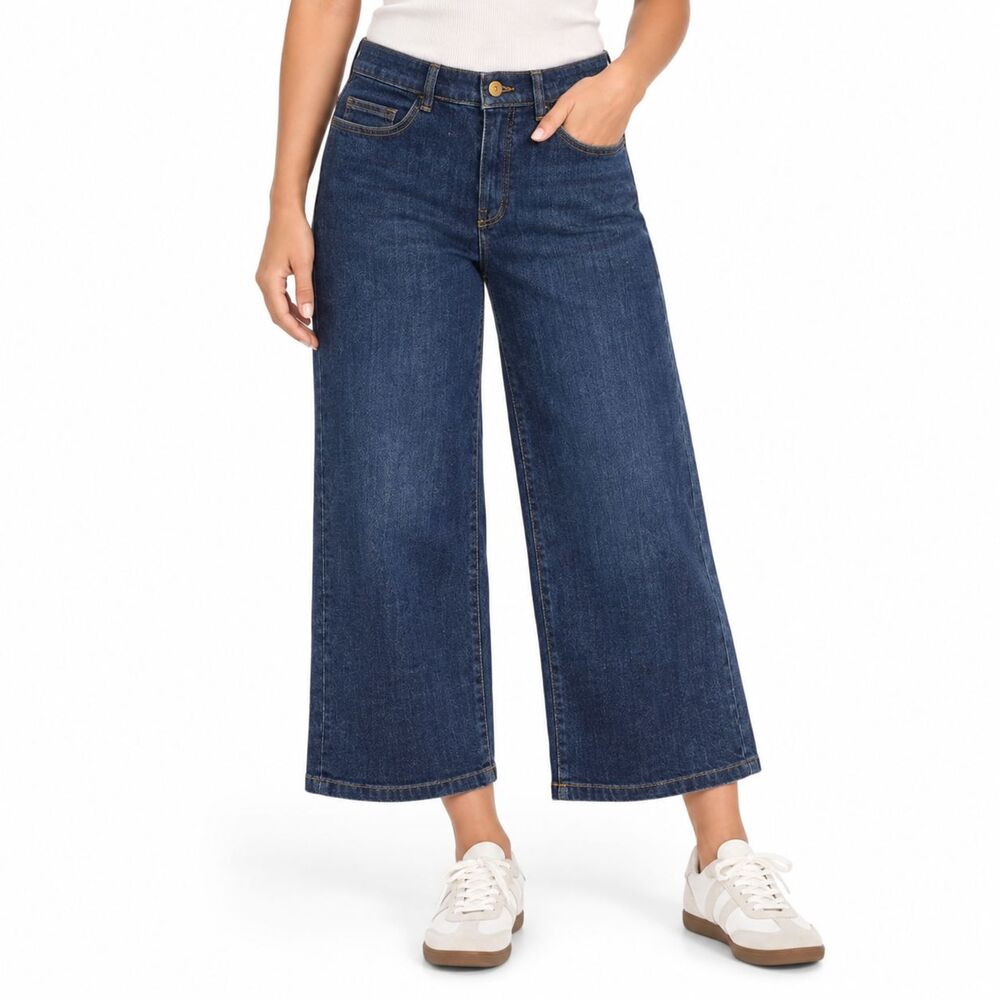Pilcro Wide Leg Cropped Denim Jeans Dark Blue Womens Size 29P Petite Streetwear